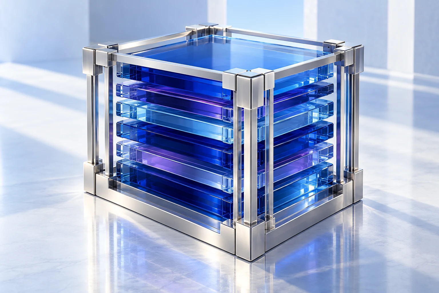 Concept illustration of secure ledger layers and a protected information vault.
